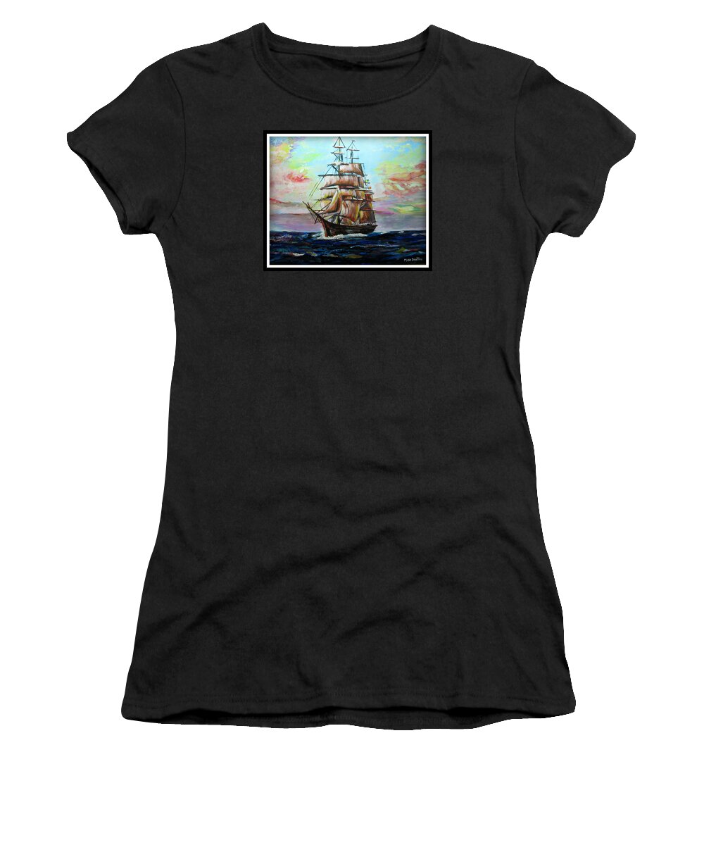Ships Women's T-Shirt featuring the painting Going Home by Mike Benton
