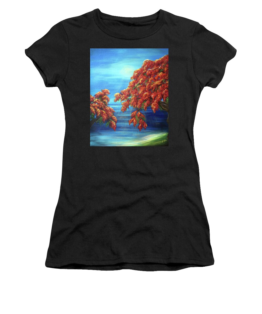 Flame Tree Women's T-Shirt featuring the painting Golden Flame Tree by Michelle Pier