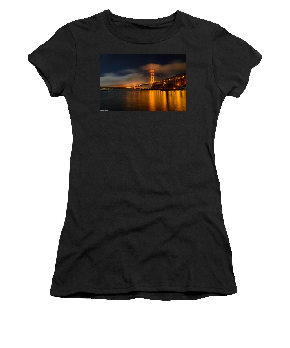 Golden Gate Bridge Women's T-Shirt featuring the photograph Golden Gate Night by Mike Ronnebeck