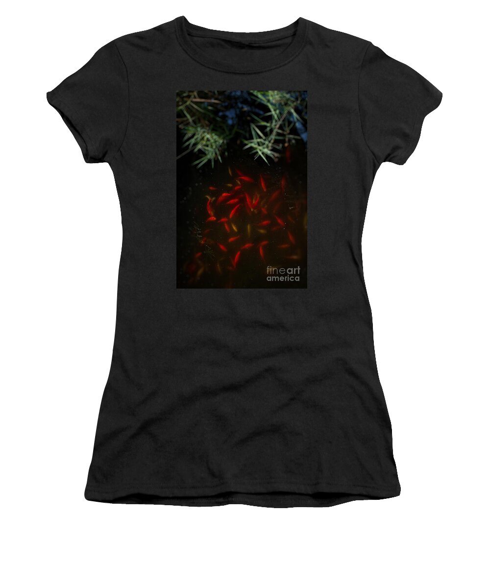 Red Women's T-Shirt featuring the photograph Goldfish pond by Silvia Ganora