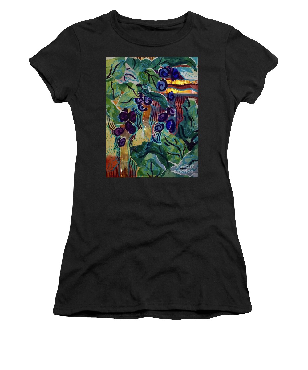 Grapes Women's T-Shirt featuring the mixed media Grape Vinyard by Genie Morgan