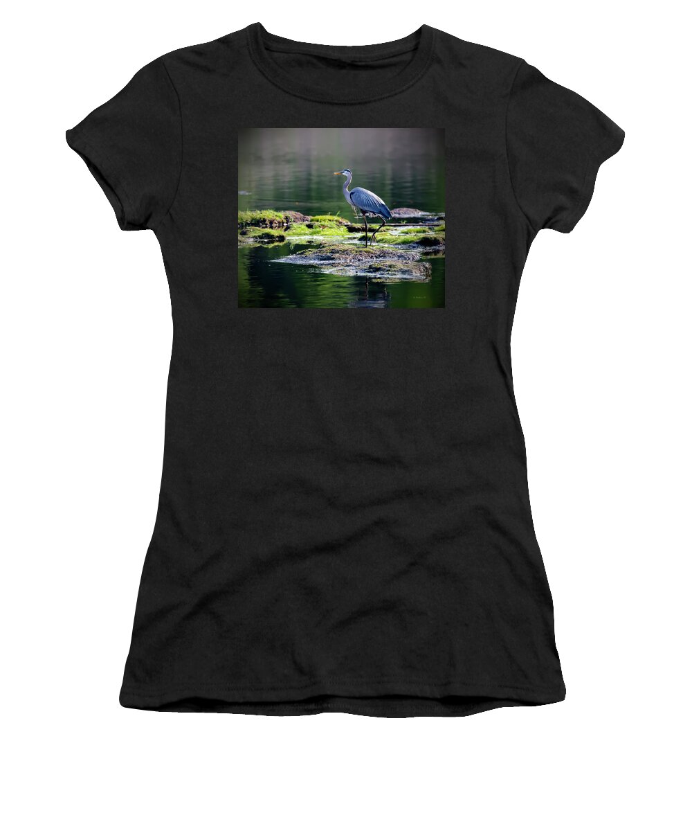 2d Women's T-Shirt featuring the photograph Great Blue Heron In Pond by Brian Wallace