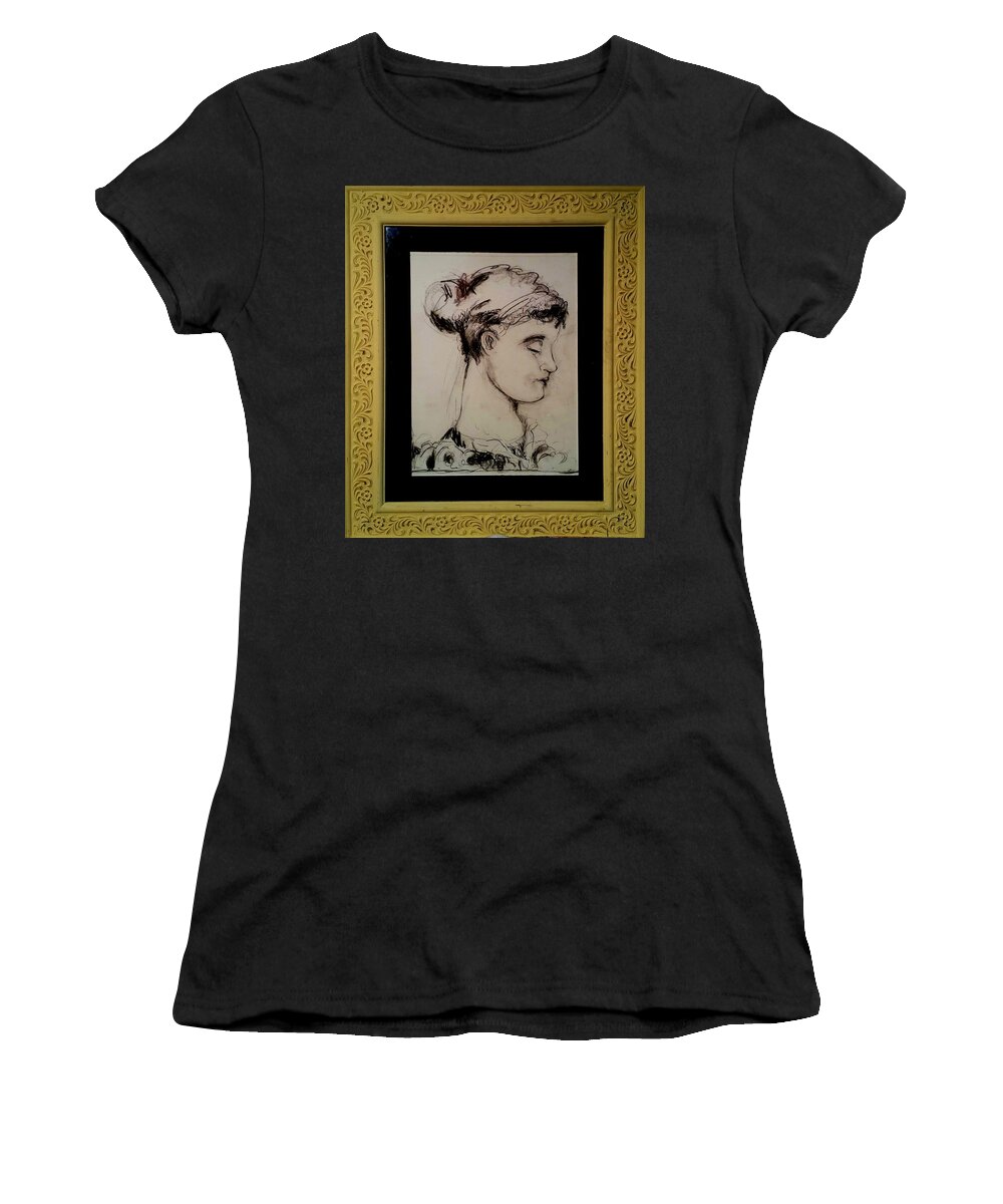 Greek Girl Drawing Black And White Women's T-Shirt featuring the drawing Greek Girl by Mykul Anjelo