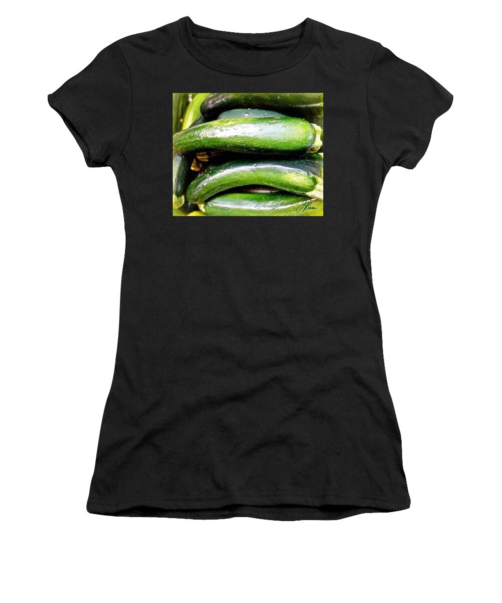 Green Cucumber Colorful Women's T-Shirt featuring the painting Green Cucumber by Joan Reese