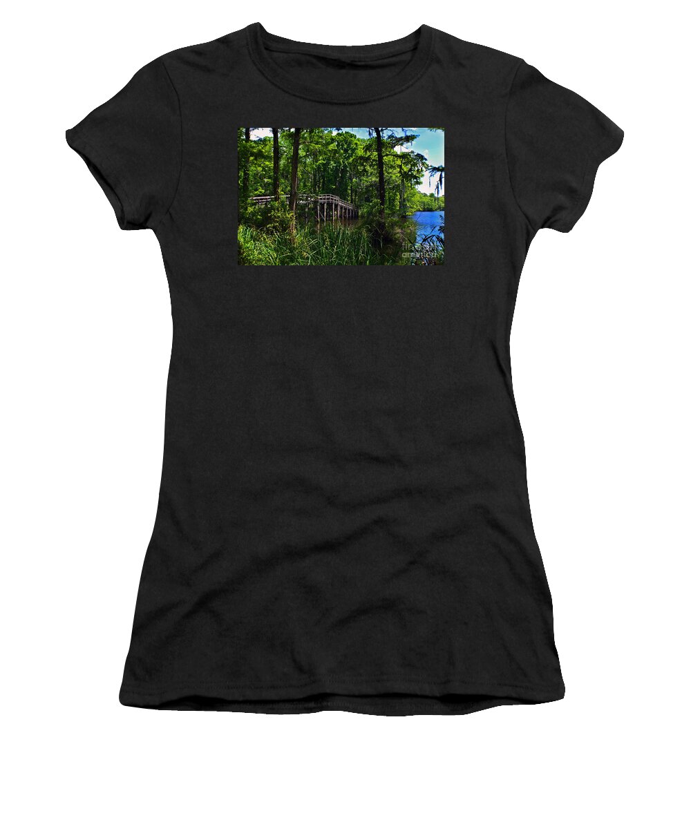 Greenfield Lake Bridge Women's T-Shirt featuring the photograph Greenfield Lake Bridge by Amy Lucid