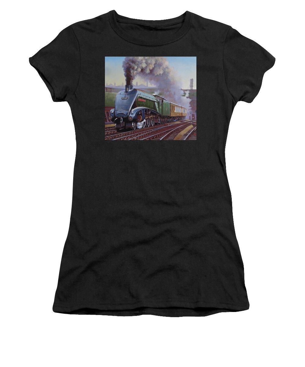 Steam Women's T-Shirt featuring the painting Gresley Pacific A4 class. by Mike Jeffries