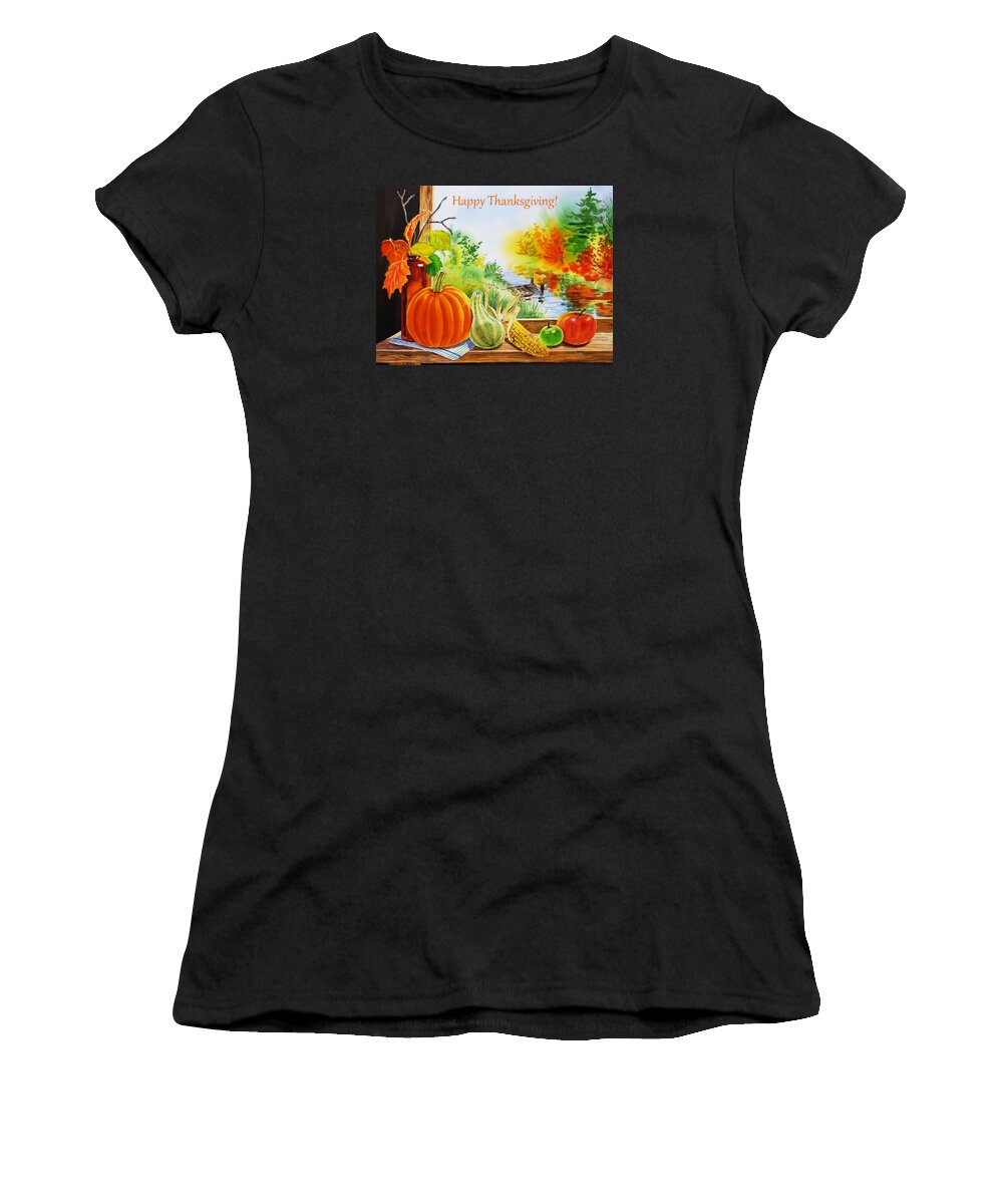 Fall Women's T-Shirt featuring the painting Happy Festive Thanksgiving by Irina Sztukowski