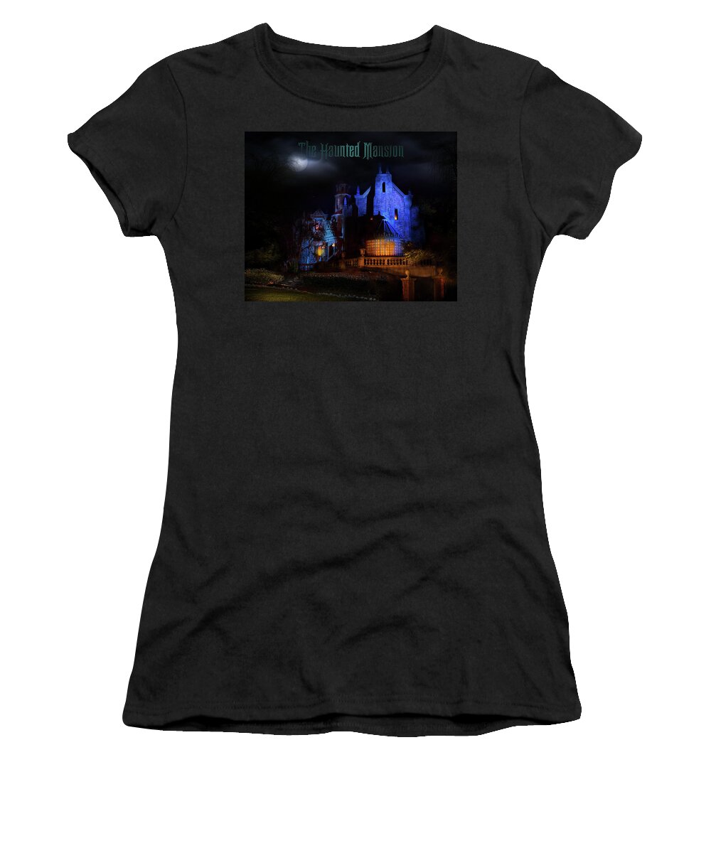 Magic Kingdom Women's T-Shirt featuring the photograph Haunted Mansion at Walt Disney World Poster Version by Mark Andrew Thomas