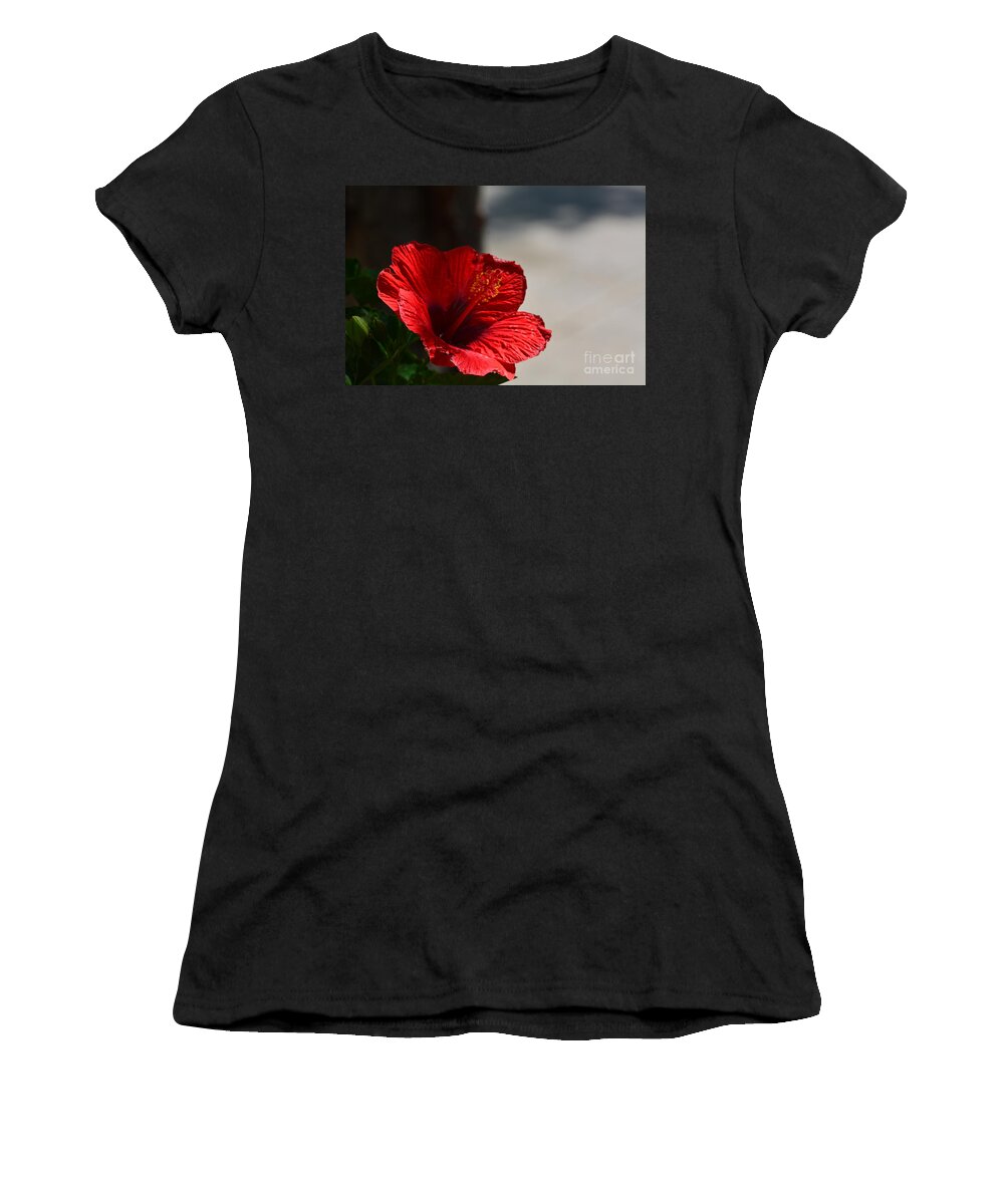 Hibiscus In The Shadows Women's T-Shirt featuring the photograph Hibiscus in the Shadows by Maria Urso