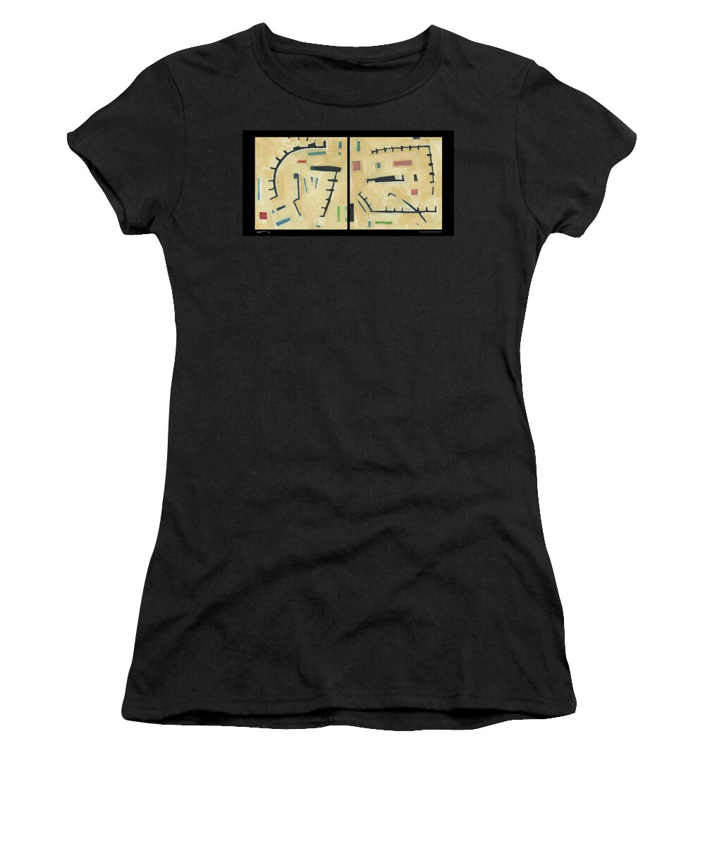 Hieroglyphics Women's T-Shirt featuring the painting Hierographis Diptych 10/12 by Tim Nyberg