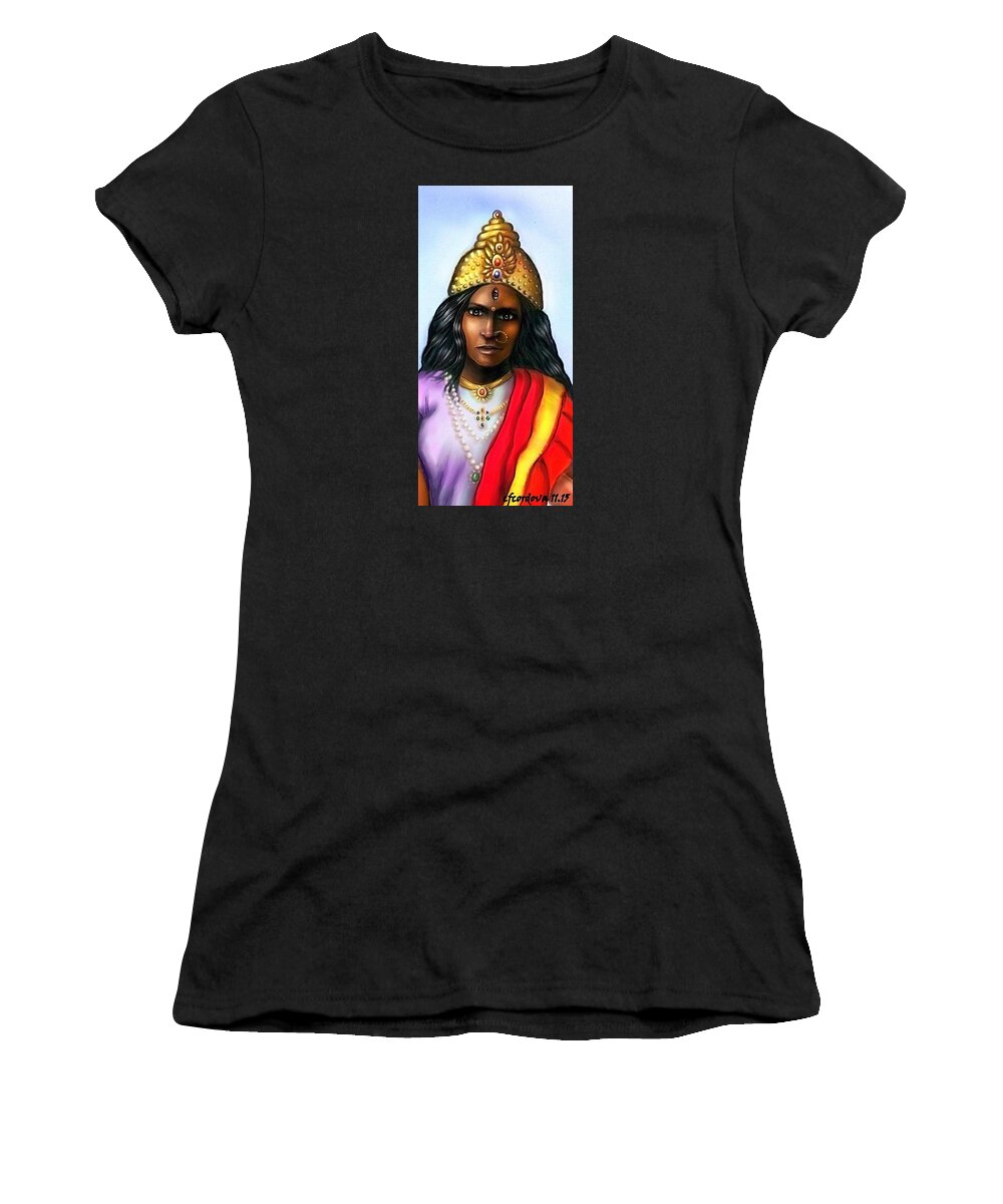 Hindu Goddess Women's T-Shirt featuring the digital art HIndu Goddess by Carmen Cordova