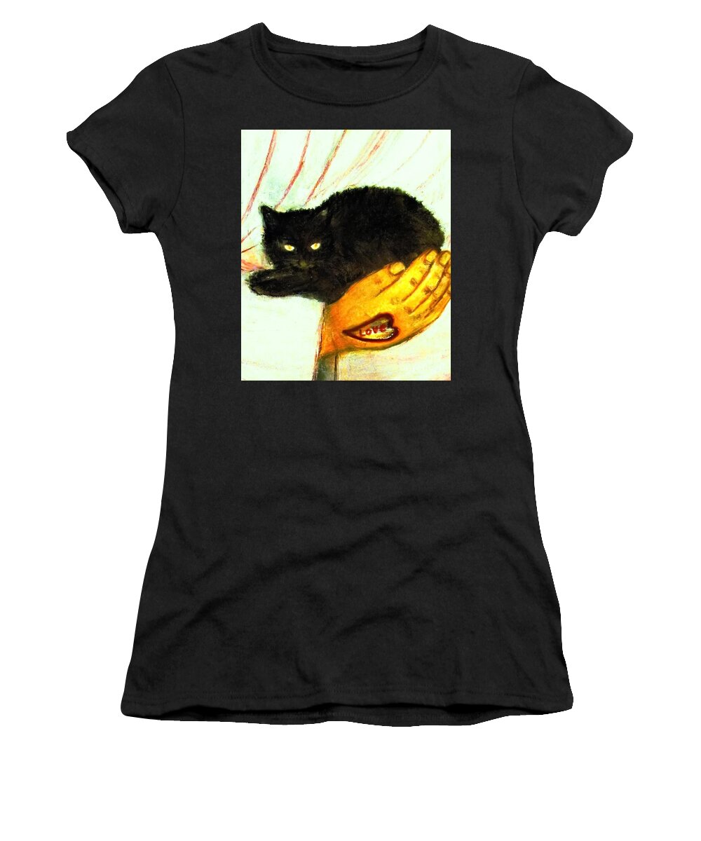 Cat Women's T-Shirt featuring the painting In His Arms by Hazel Holland