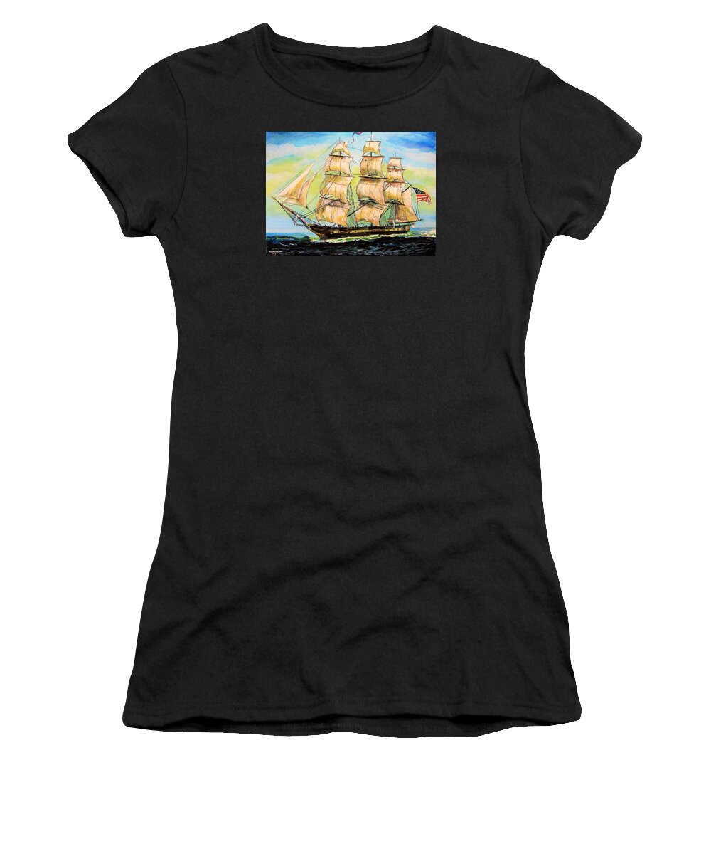 Historic Battle Ship Women's T-Shirt featuring the painting Historic Frigate United States by Mike Benton