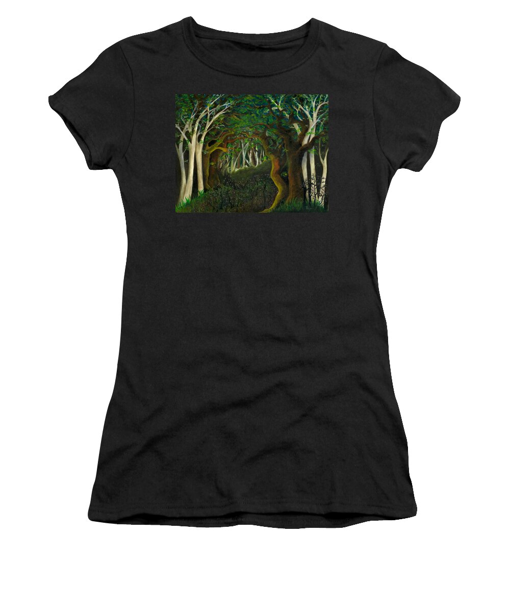 Birch Women's T-Shirt featuring the painting Hobbit Woods by FT McKinstry