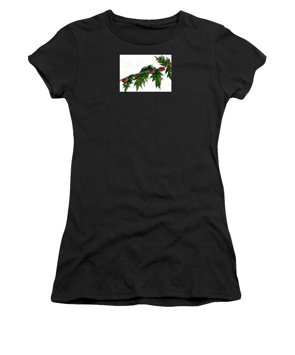 Holly Women's T-Shirt featuring the painting Holly Holiday Greetings by Rebecca Davis