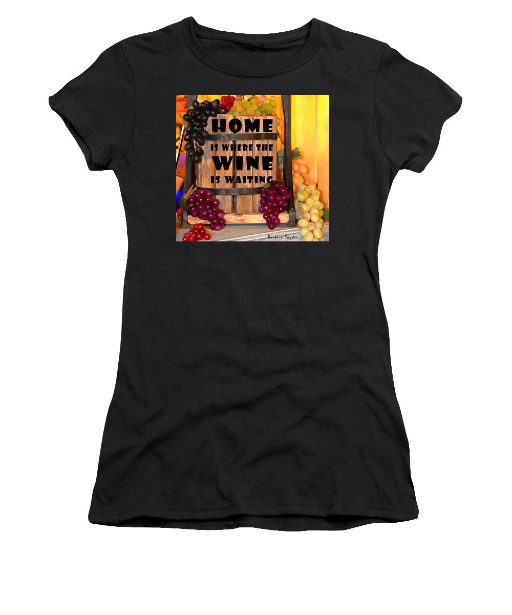 Antique Store Wine Press Women's T-Shirt featuring the photograph Home is where the Wine is Waiting Wine Press by Barbara Snyder