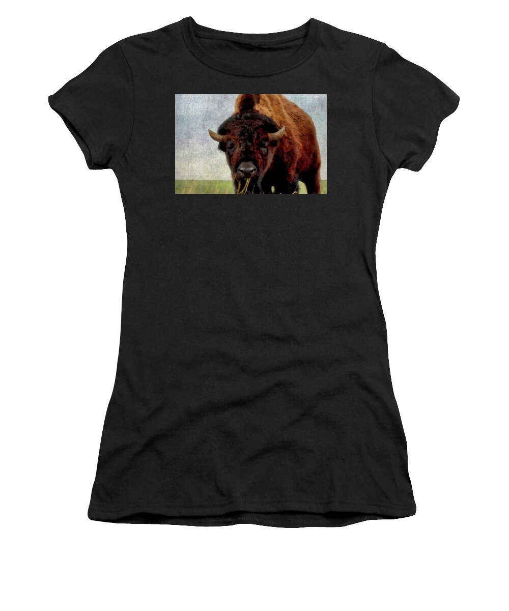 American Bison Women's T-Shirt featuring the digital art Home on the range 2 by Ernest Echols