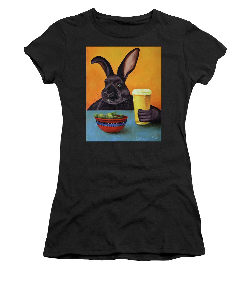 Rabbit Women's T-Shirt featuring the painting Hoppy Hour by Leah Saulnier The Painting Maniac