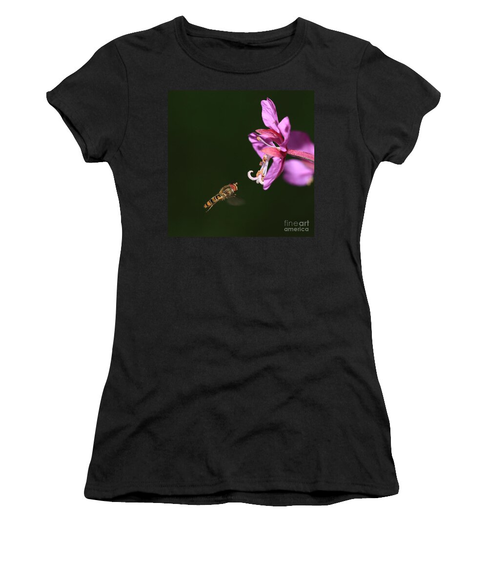 Hoverfly Women's T-Shirt featuring the photograph Hoverfly in flight by Maria Gaellman