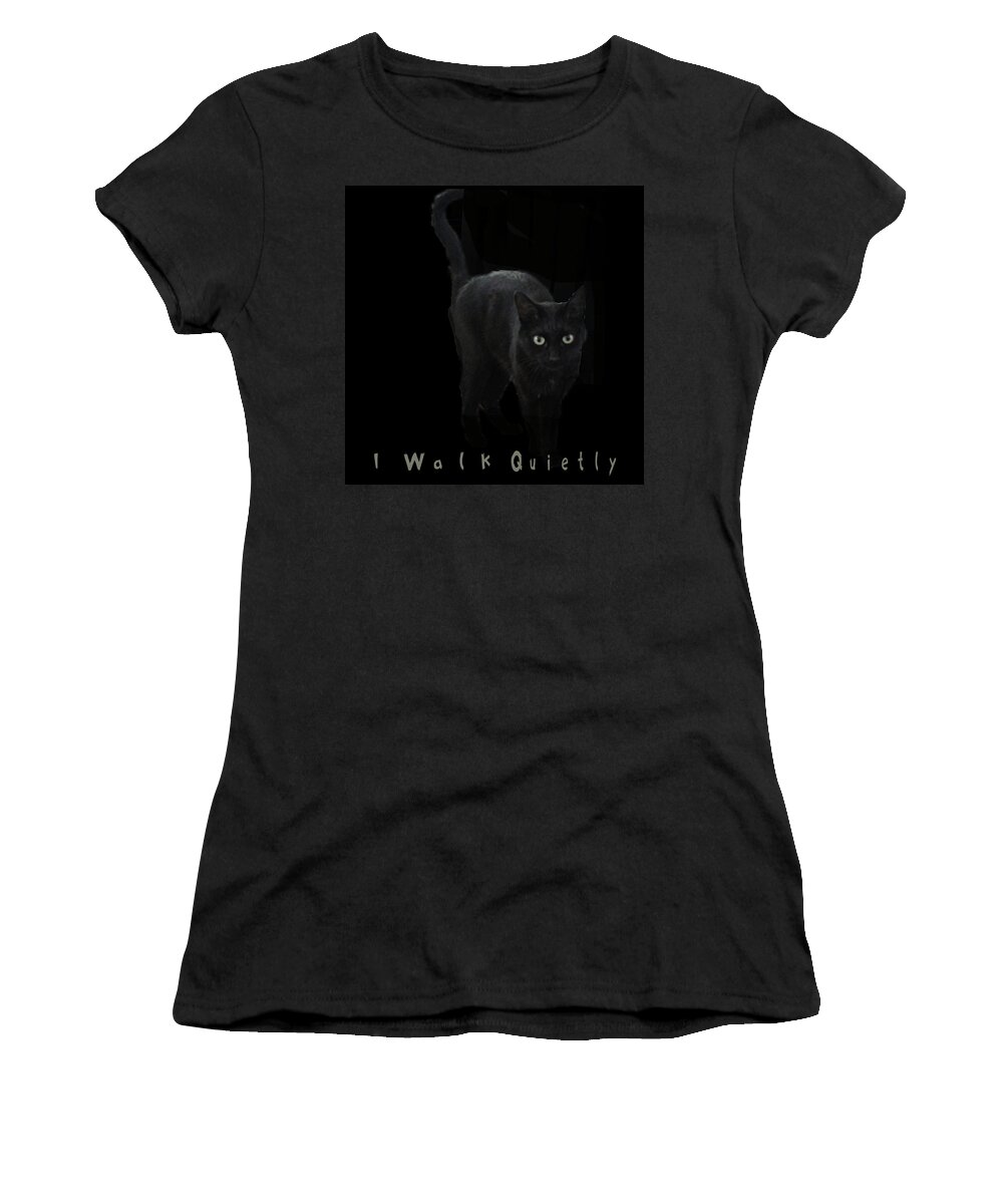 Blackcat Women's T-Shirt featuring the digital art I Walk Quietly by April Burton