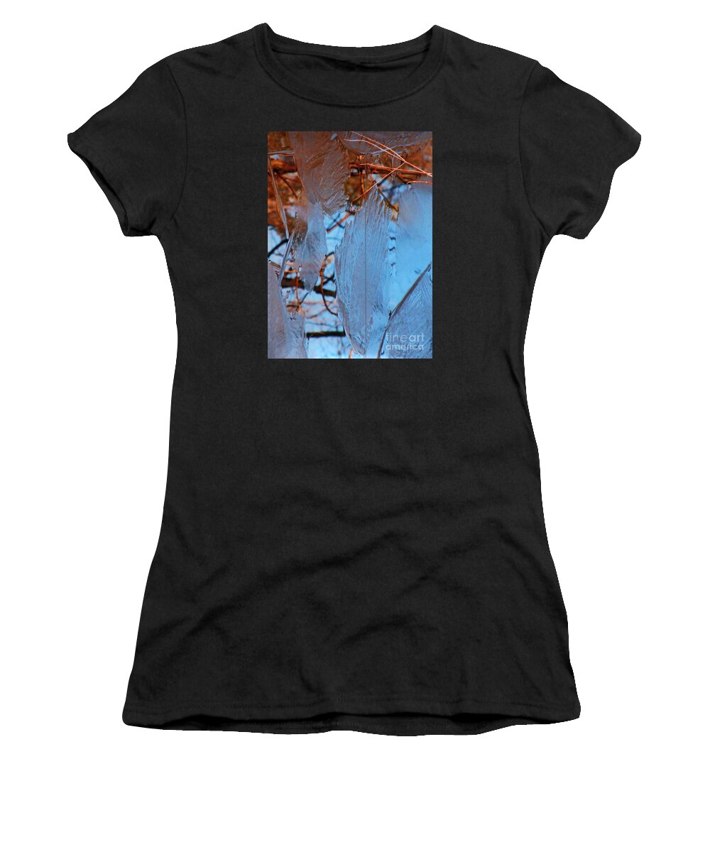  Women's T-Shirt featuring the photograph Ice on Pond Branches and Leaves by David Frederick