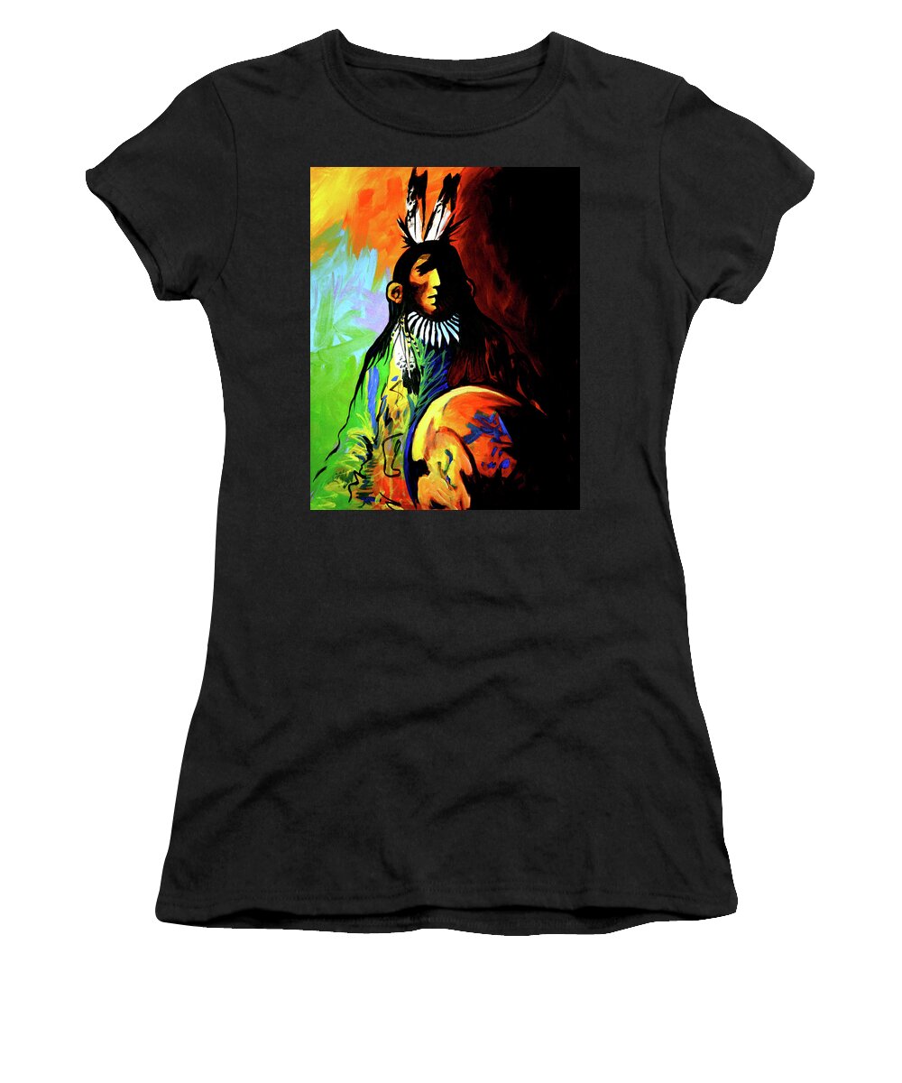 Native American Women's T-Shirt featuring the painting Indian Shadows by Lance Headlee