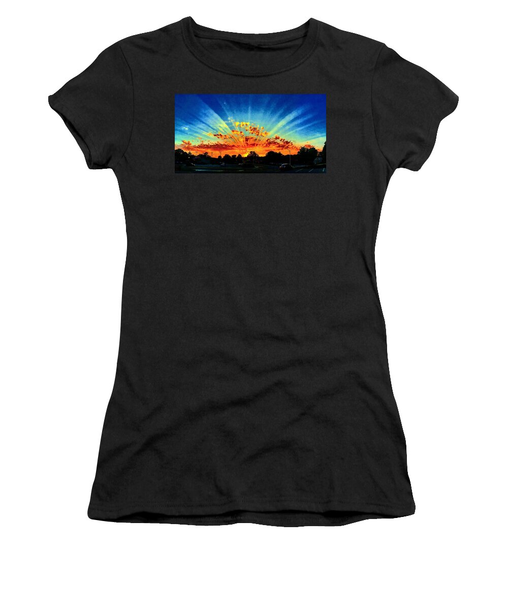 Sunset Women's T-Shirt featuring the photograph Infinite Rays from an Otherworldly Sunset by Michael Oceanofwisdom Bidwell