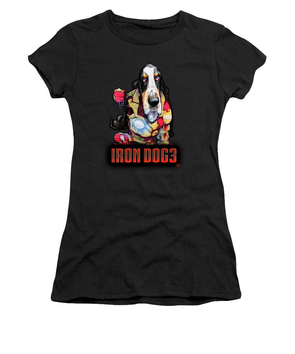Basset Hound Women's T-Shirt featuring the drawing Iron Dog 3 by Canine Caricatures By John LaFree