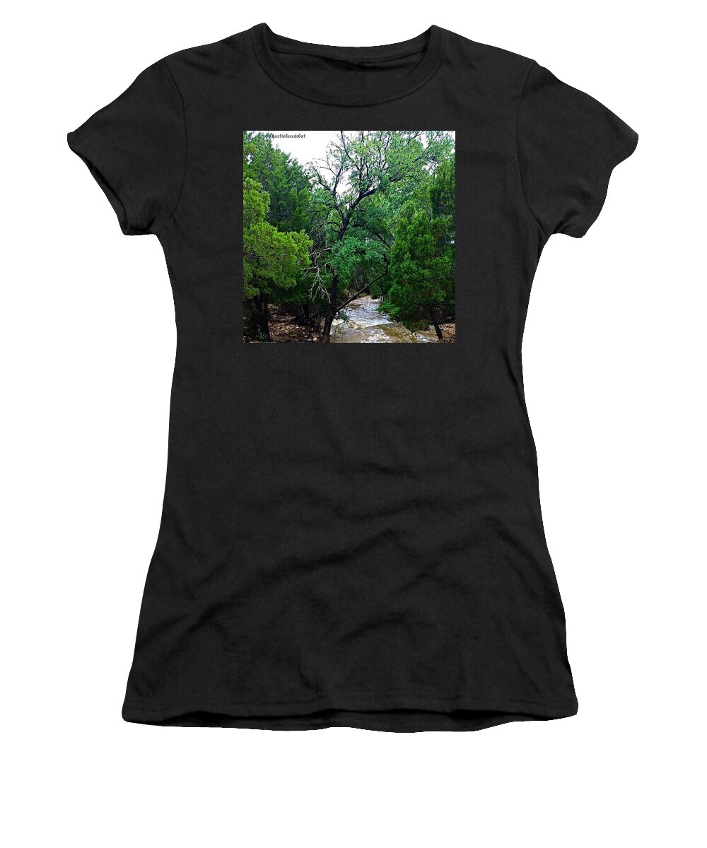 Keepaustinweird Women's T-Shirt featuring the photograph It Always Seems To #flood On by Austin Tuxedo Cat