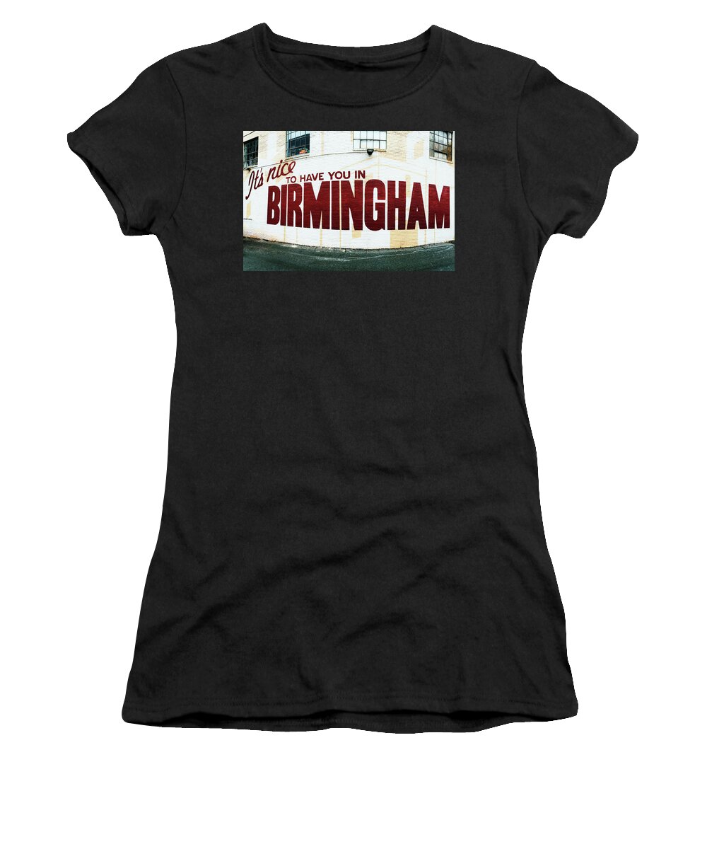 Black And White Women's T-Shirt featuring the photograph It's Nice to Have You in Birmingham by Parker Cunningham