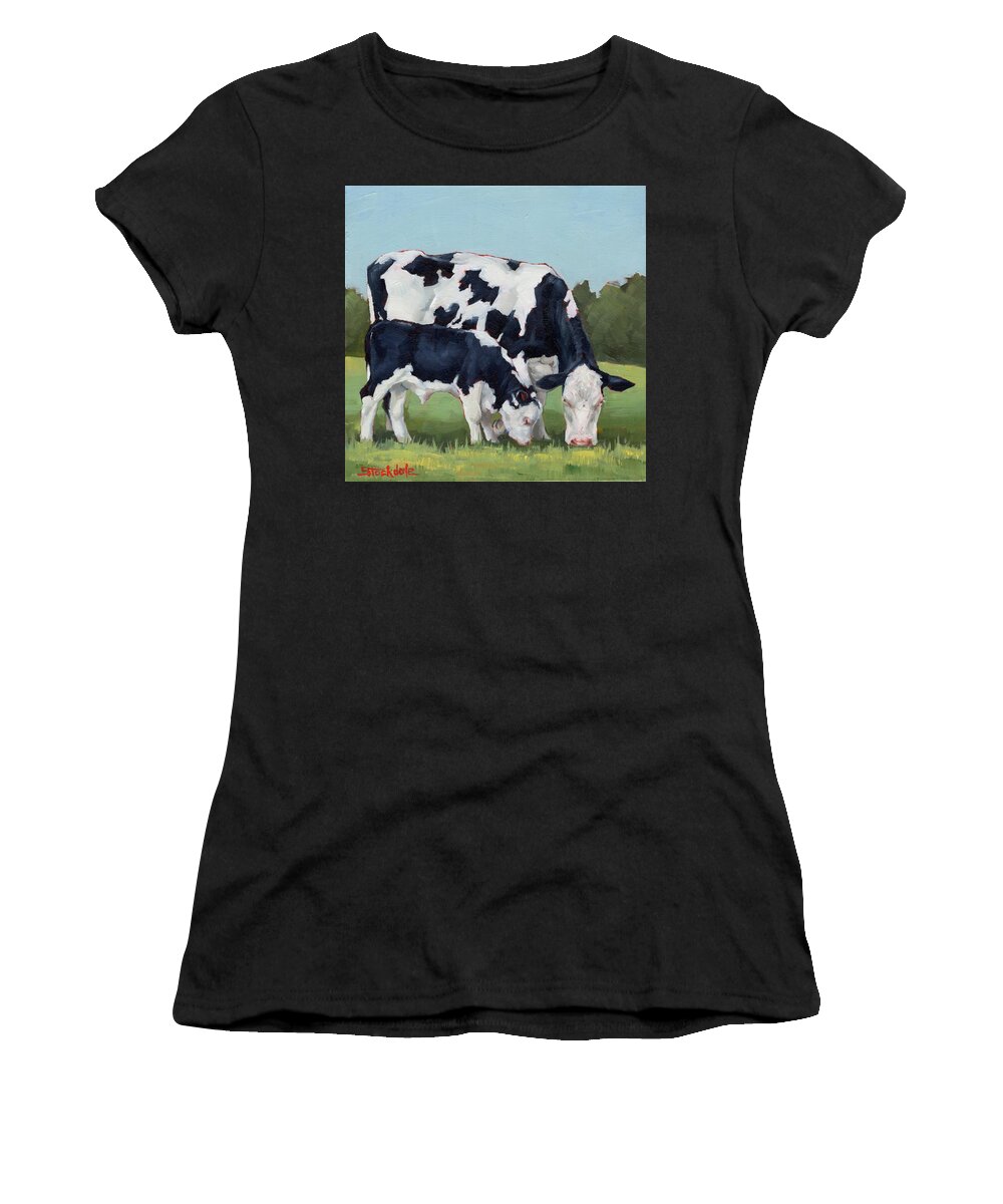 Miniatures Women's T-Shirt featuring the painting Ivory And Calf Mini Painting by Margaret Stockdale