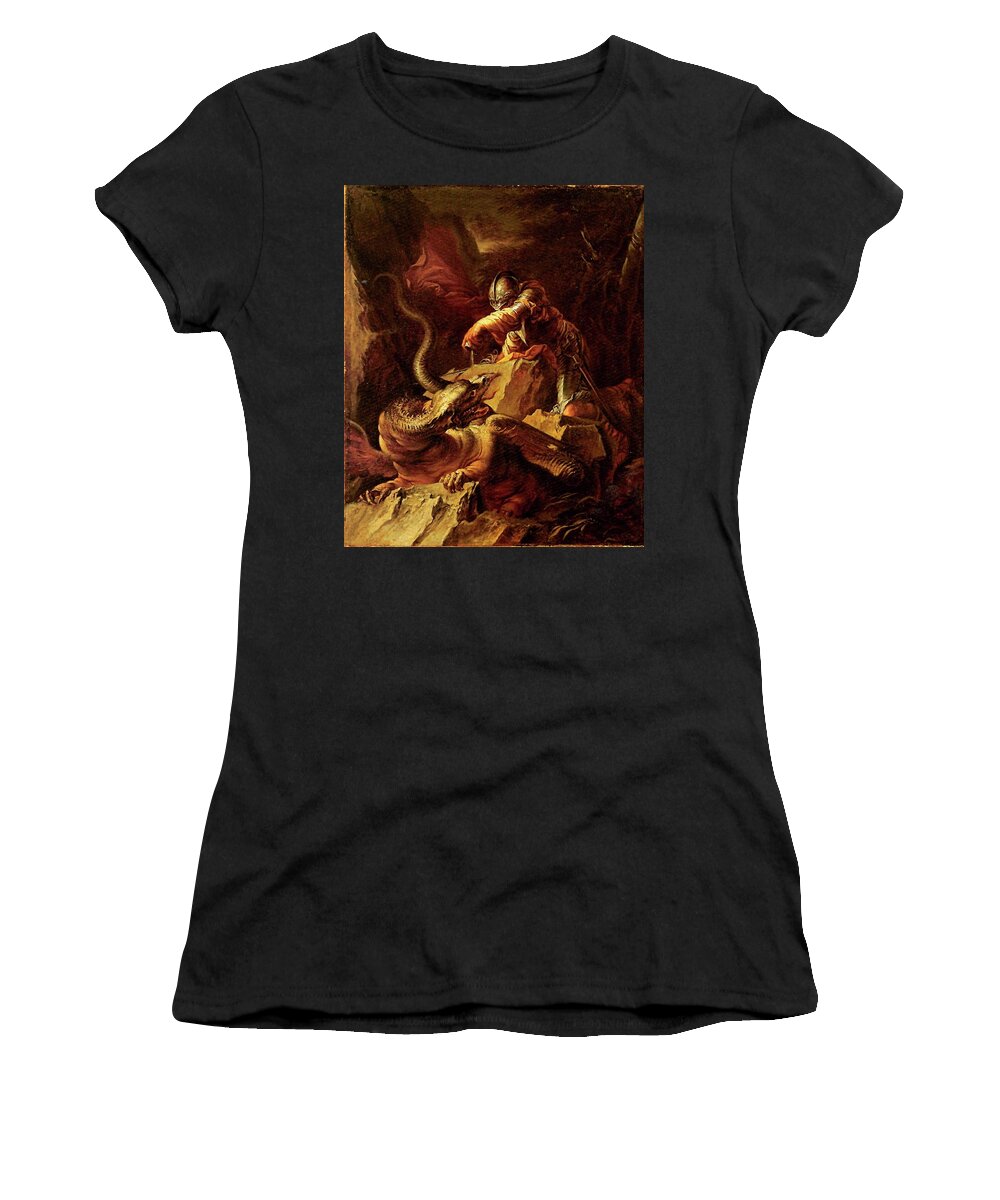 Jason Charming The Dragon Women's T-Shirt featuring the painting Jason Charming the Dragon by Salvator Rosa