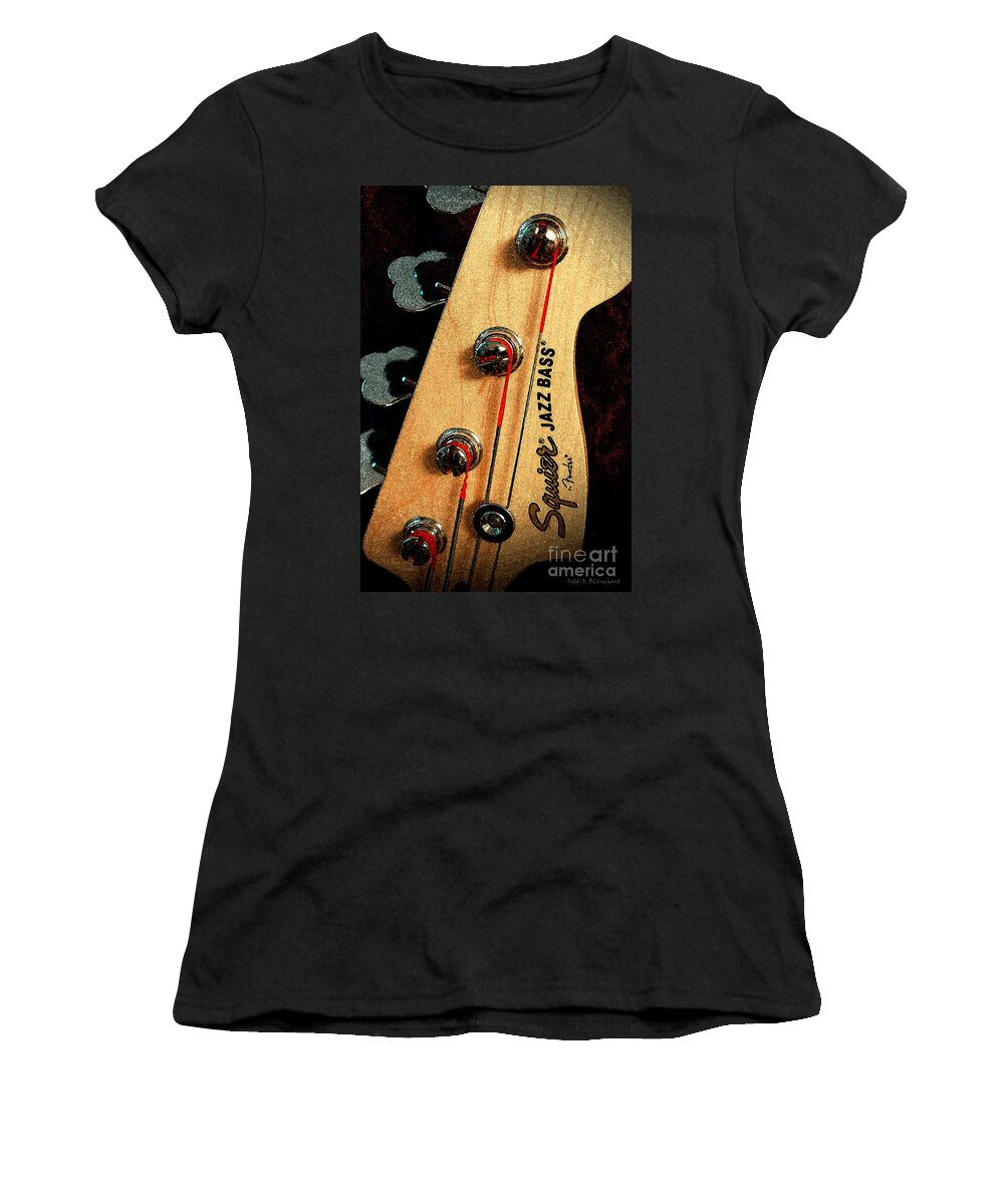 Still Life Women's T-Shirt featuring the digital art Jazz Bass Headstock by Todd Blanchard