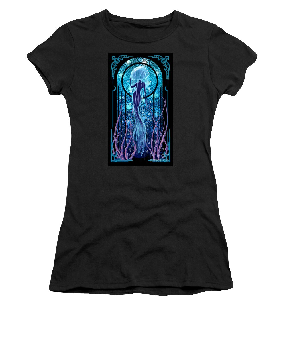 Mermaid Women's T-Shirt featuring the painting Jellyfish Mermaid by Sassan Filsoof