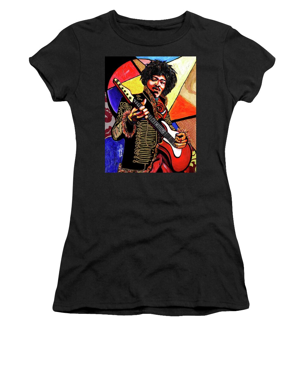 Everett Spruill Women's T-Shirt featuring the mixed media Jimi Hendrix by Everett Spruill