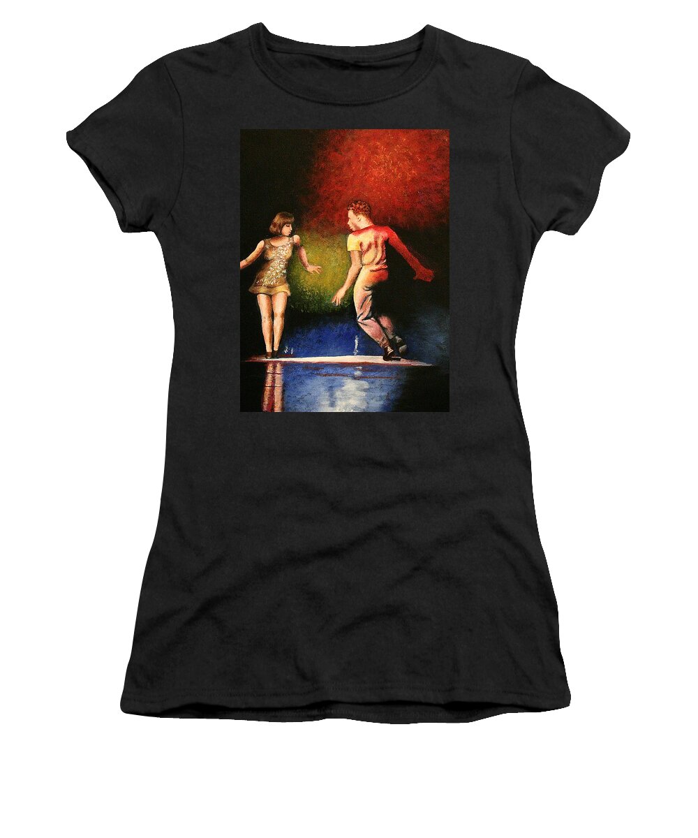 People Women's T-Shirt featuring the painting Jive Dancers by Carol Neal-Chicago