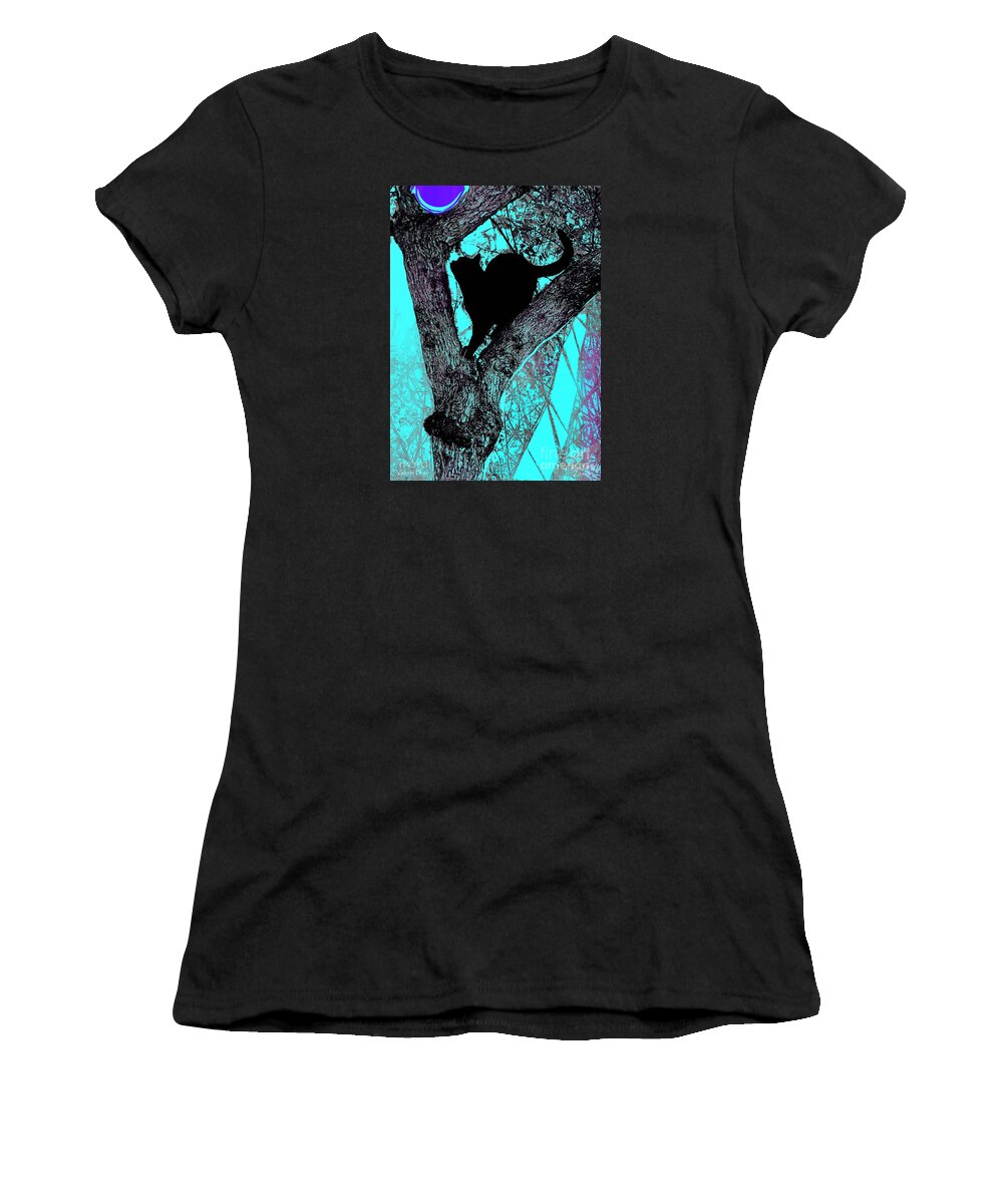 Figurative Abstraction Women's T-Shirt featuring the mixed media Black Cat- Violet Moon by Zsanan Studio