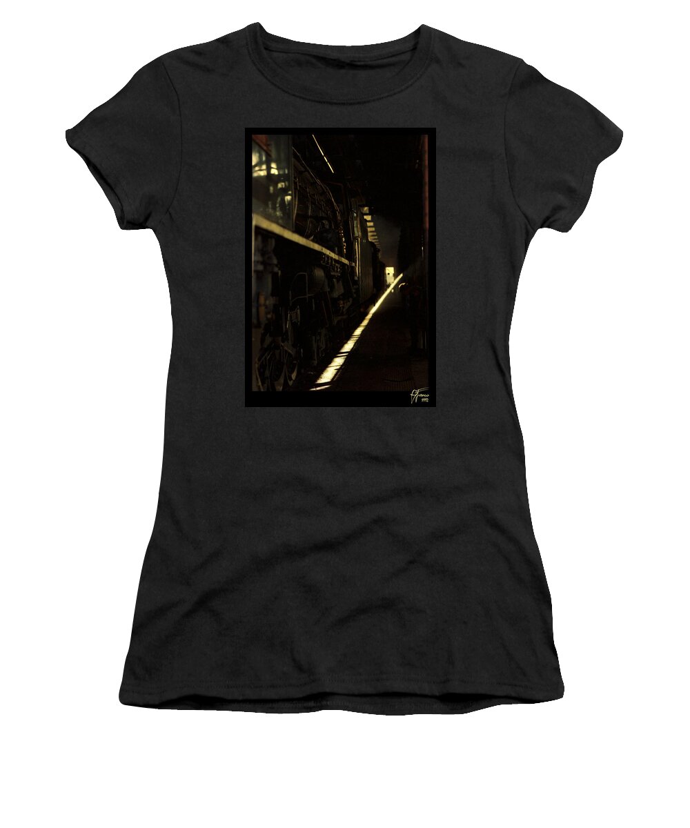 Kimberley Women's T-Shirt featuring the photograph Kimberley Steam Train Depot 1992 by Vincent Franco