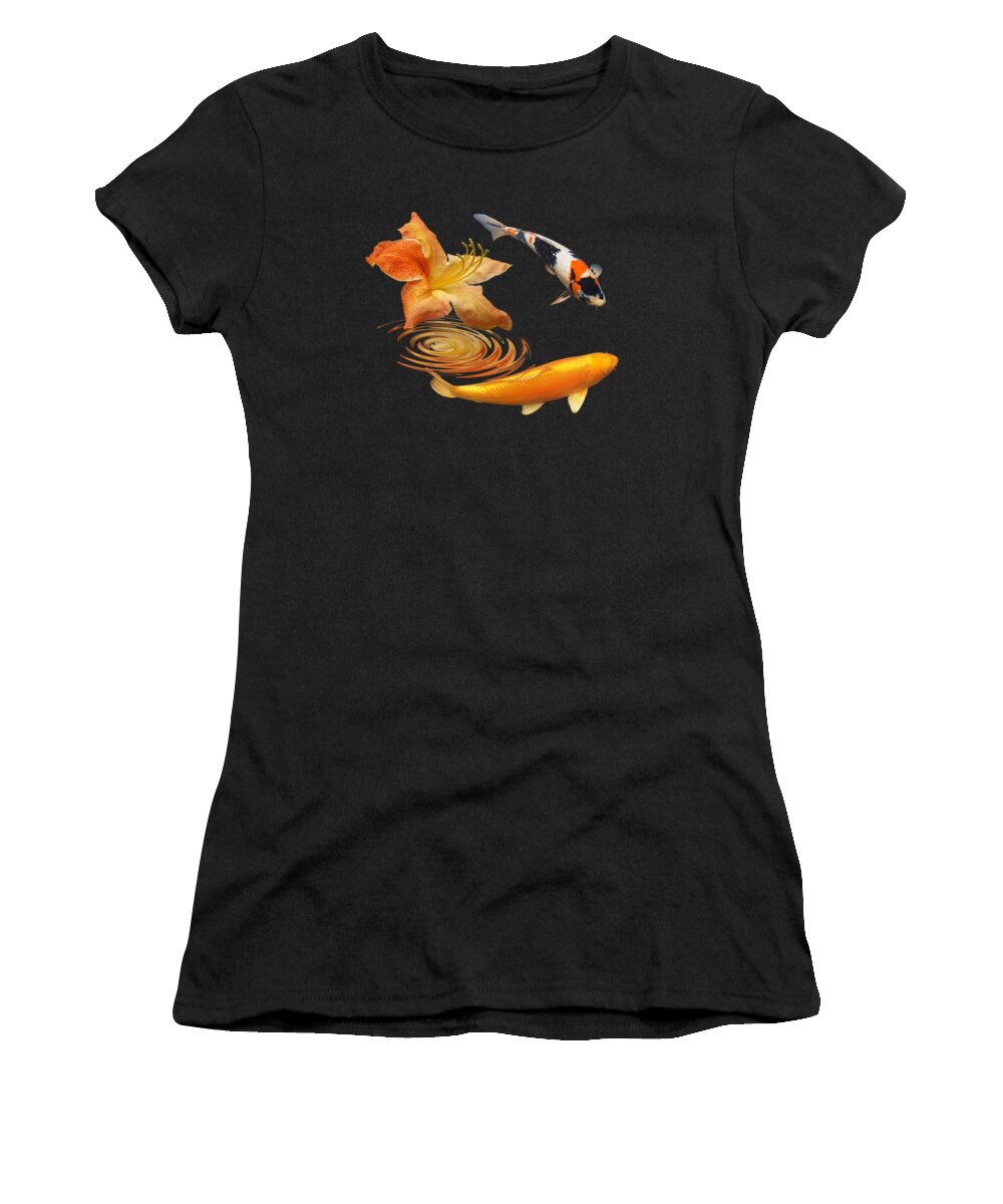 Koi Fish Women's T-Shirt featuring the photograph Koi With Azalea Ripples by Gill Billington