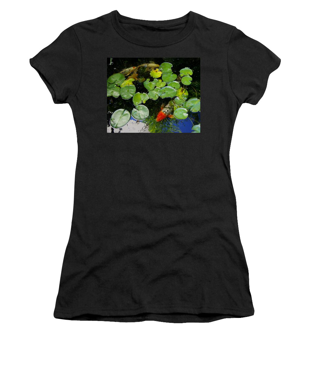 Koi Women's T-Shirt featuring the photograph Koi With Lily Pads D by Phyllis Spoor