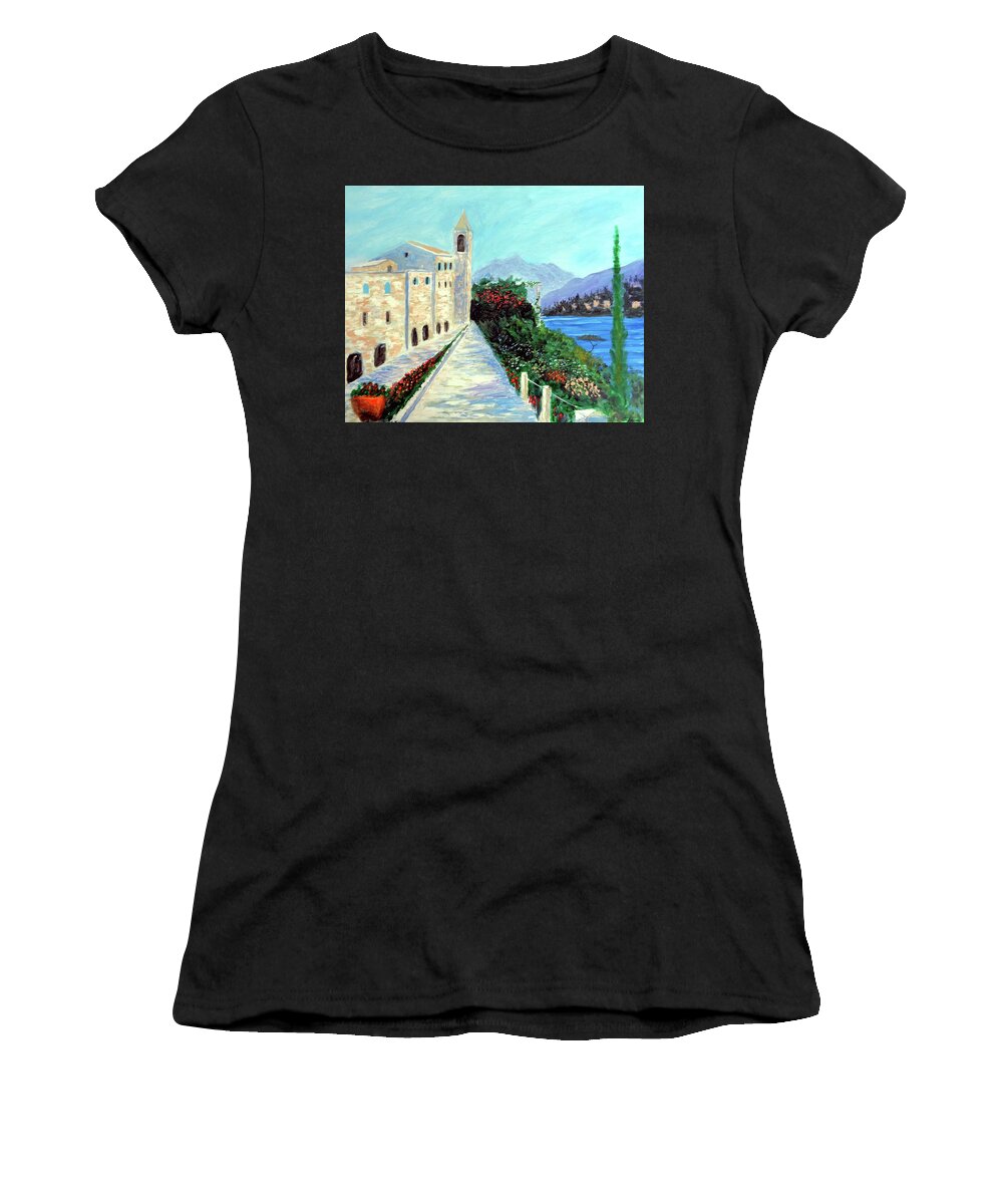 Lake Como Colors Women's T-Shirt featuring the painting Lake Como Colors by Larry Cirigliano