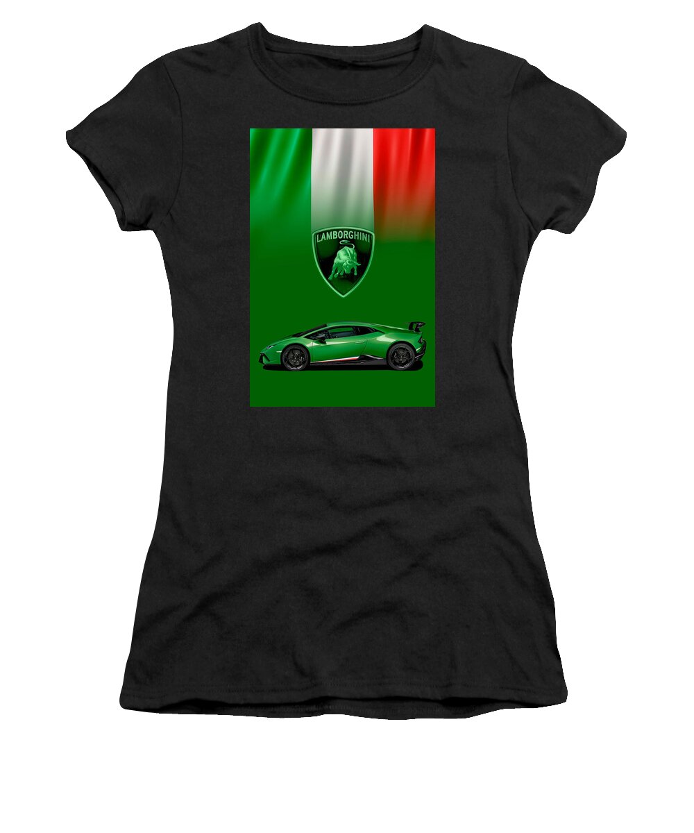 Lamborghini Women's T-Shirt featuring the digital art Lamborghini Huracan Performante by Roger Lighterness