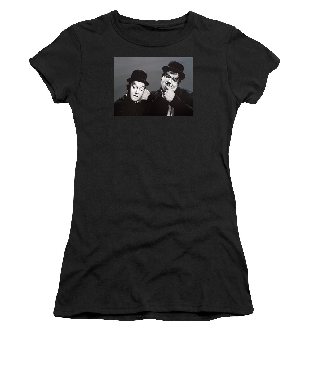 Laurel And Hardy Women's T-Shirt featuring the painting Laurel and Hardy by Paul Meijering