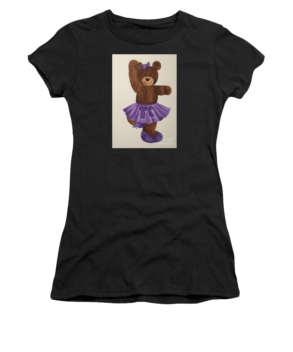Teddy Bear Women's T-Shirt featuring the painting Leah's Ballerina Bear 2 by Tamir Barkan