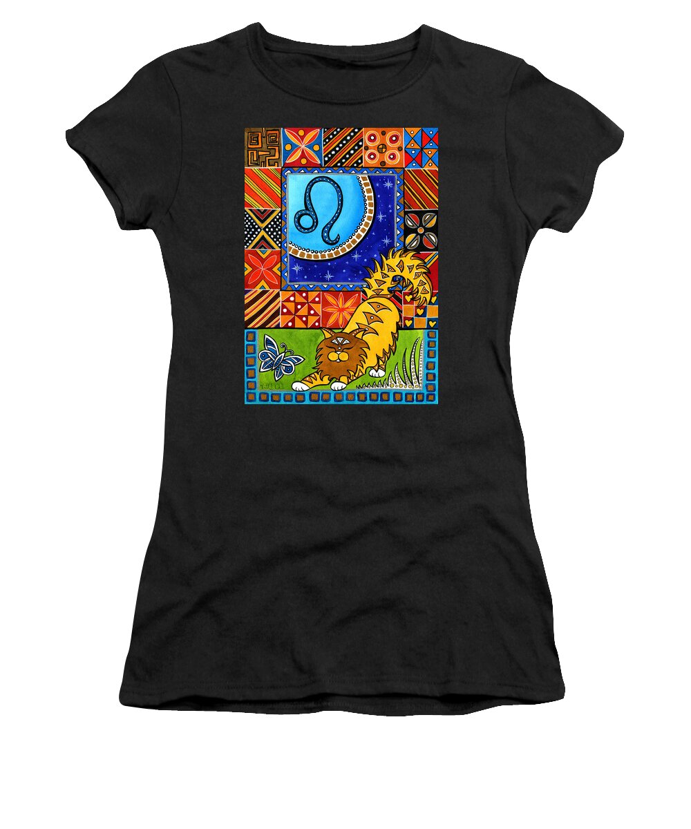 Cat Women's T-Shirt featuring the painting Leo Cat Zodiac by Dora Hathazi Mendes