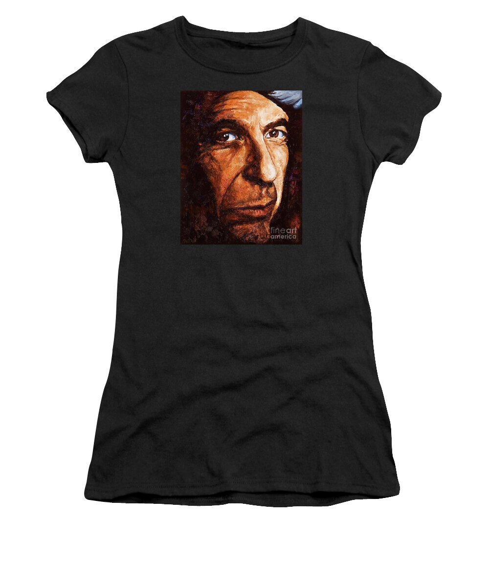 Colorful Women's T-Shirt featuring the painting Leonard Cohen by Igor Postash