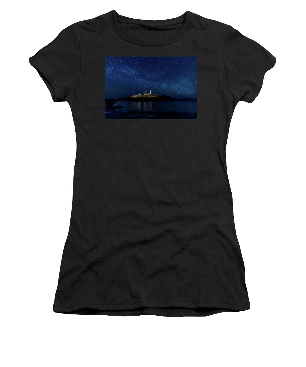 Milky Way Women's T-Shirt featuring the photograph Light up Nubble Lighthouse by Darryl Hendricks