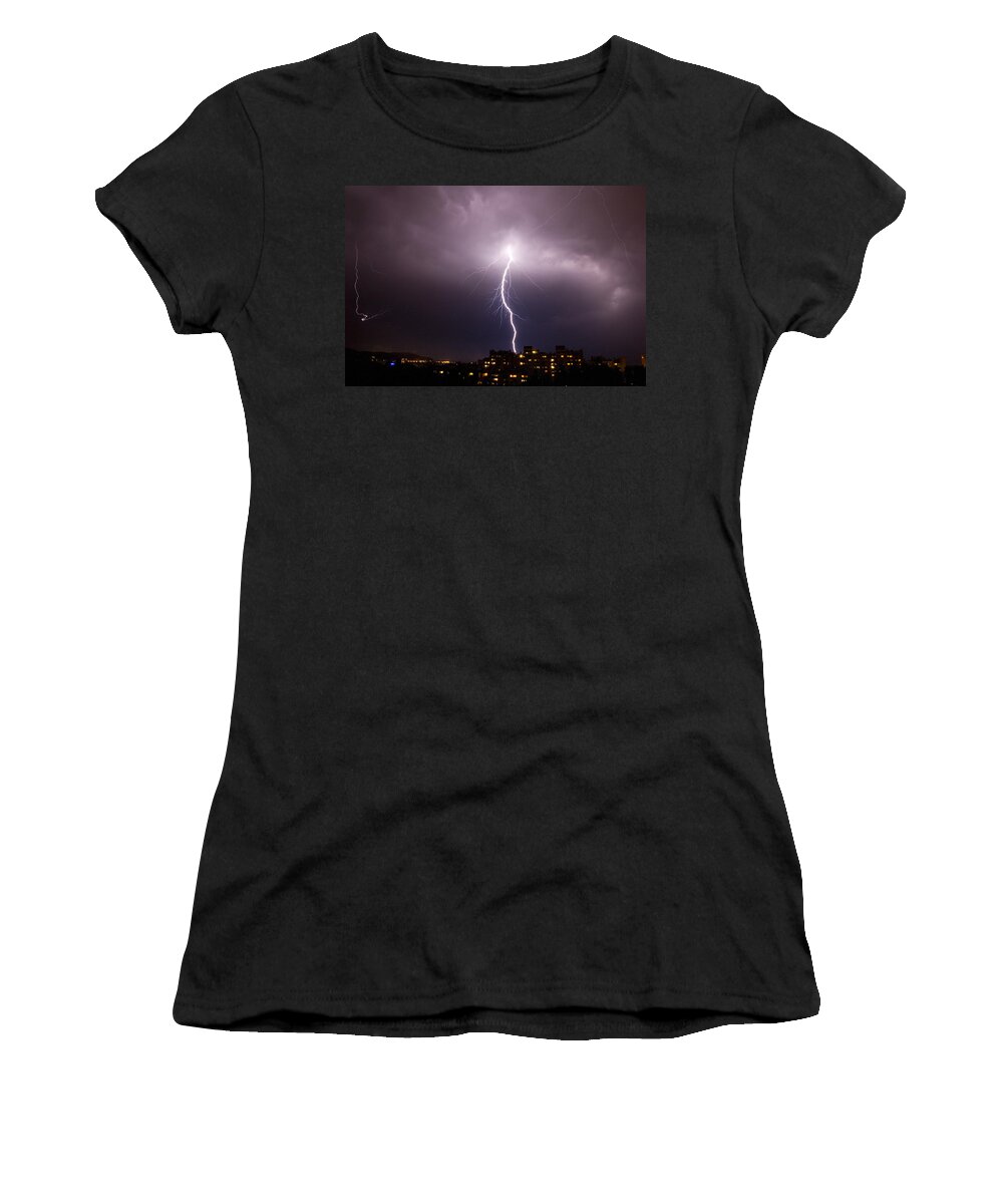Weather Women's T-Shirt featuring the photograph Lightning strike by Ian Middleton