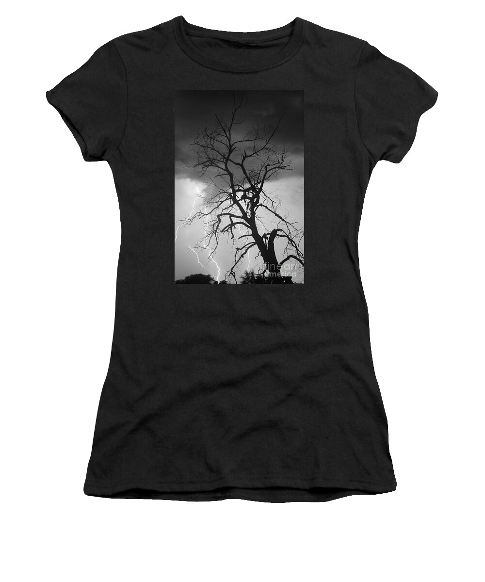 James Bo Insogna Women's T-Shirt featuring the photograph Lightning Tree Silhouette Portrait BW by James BO Insogna