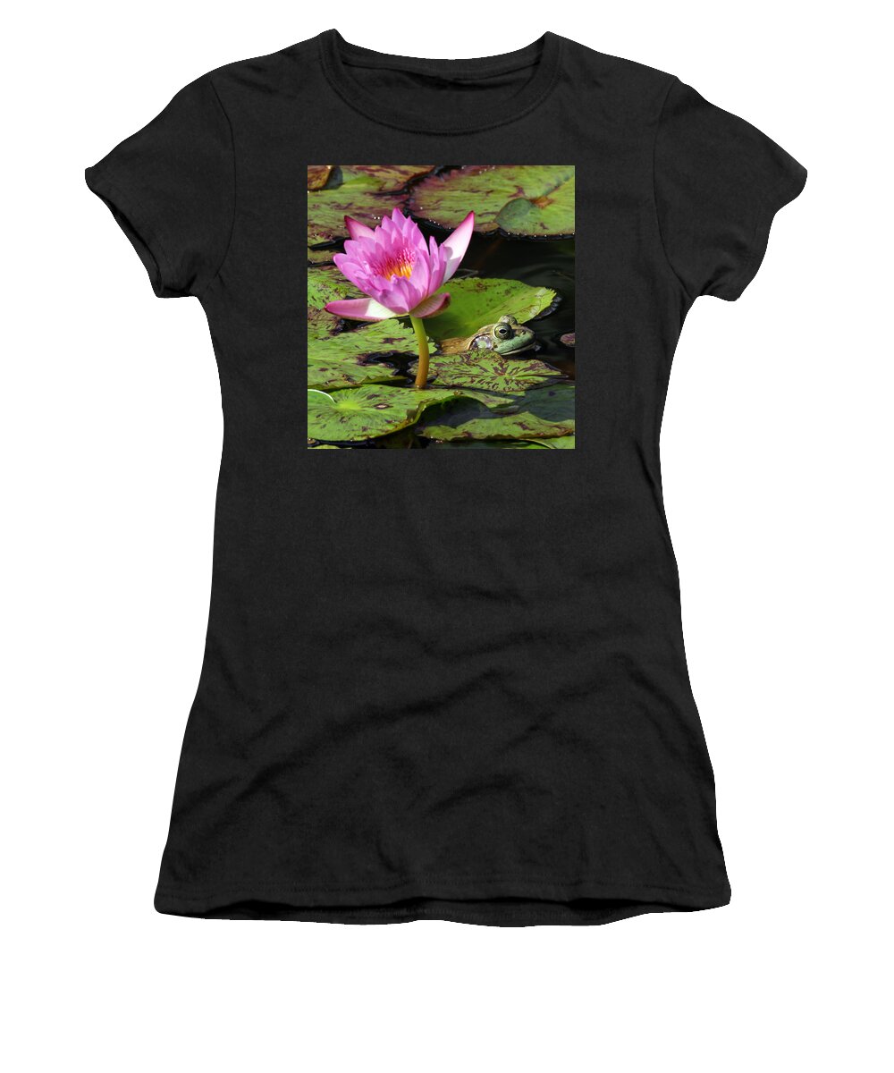 Frog Women's T-Shirt featuring the photograph Lily and the Bullfrog by Jennifer Robin